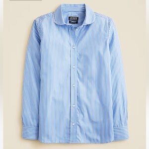 J. Crew Light Blue and White Striped Shirt with lace detail collar